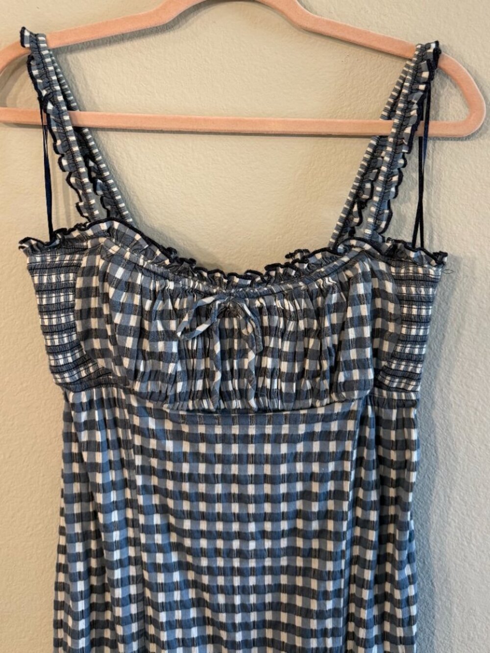 Free People Lucinda Plaid Midi Dress Large Blue Gingham - Picture 5 of 6